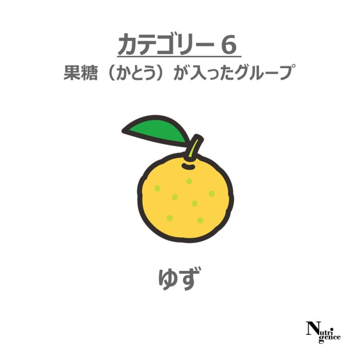 柚子は食品カテゴリーマップのカテゴリー6に分類、カテゴリー6は果糖を含む食品が該当